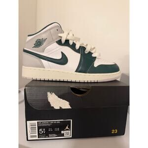 Nike Air Jordan 1 Mid SE - White Oxidized Green Sail - Boys Kids Shoes Size 5.5Y
